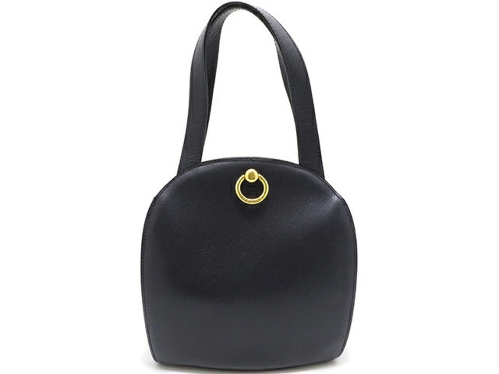 Celine black leather handbag structured rounded silhouette prominent ring